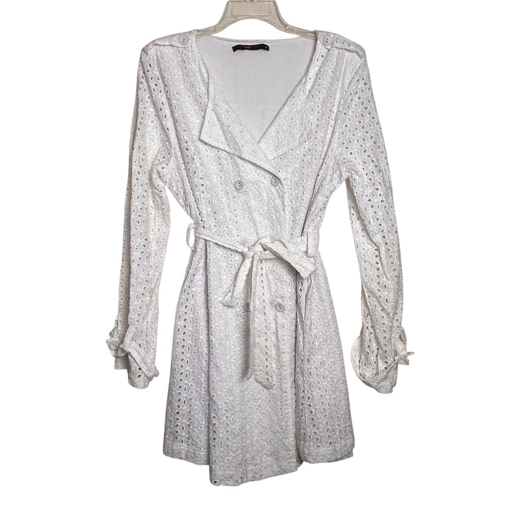 Hazel Anthropologie White Eyelet Trench‑Style Belted Dress‎ Size XL